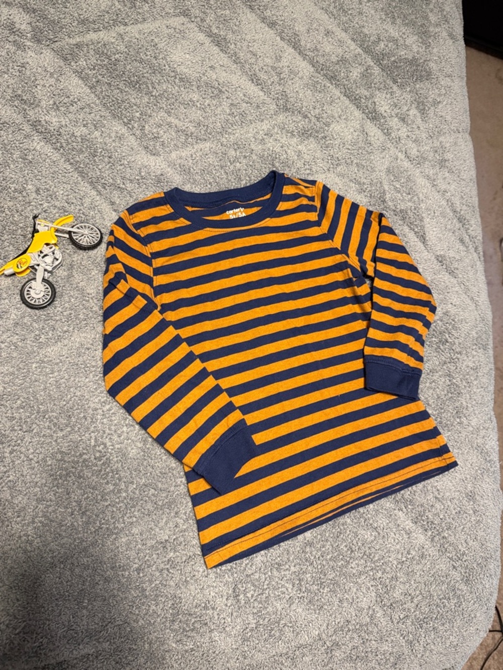 Kids Long Sleeve Navy and Orange Striped Tee